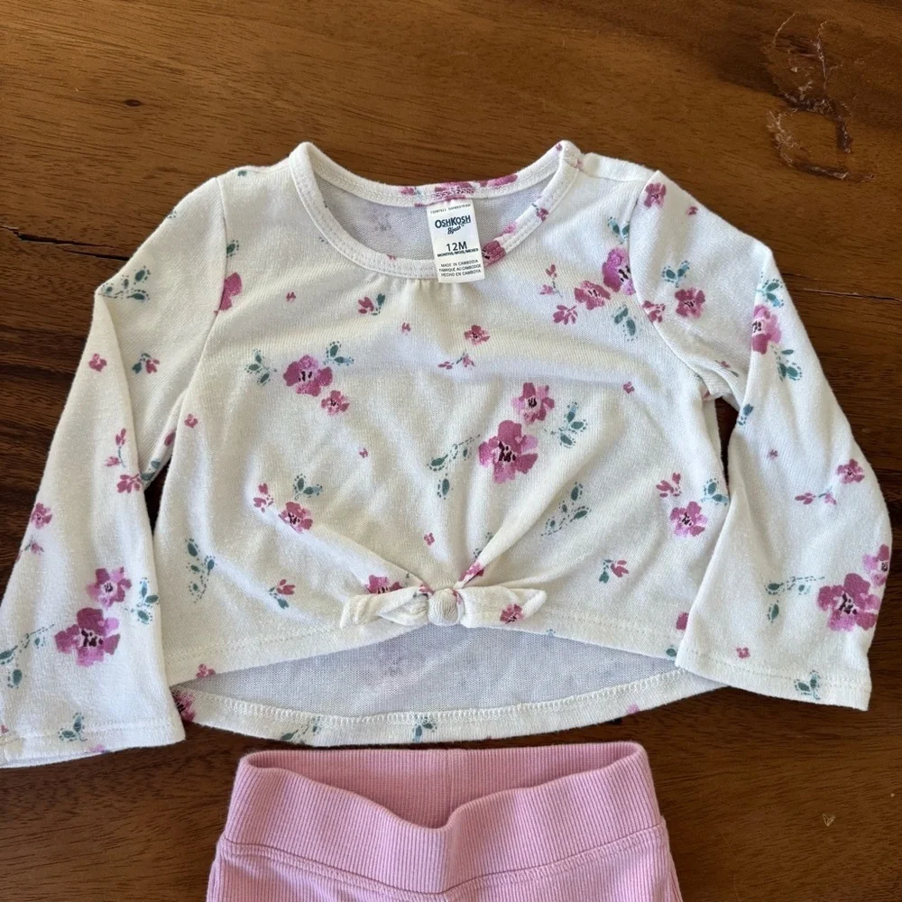 OshKosh Floral Top and Pink with Lace Leggings Set 12M